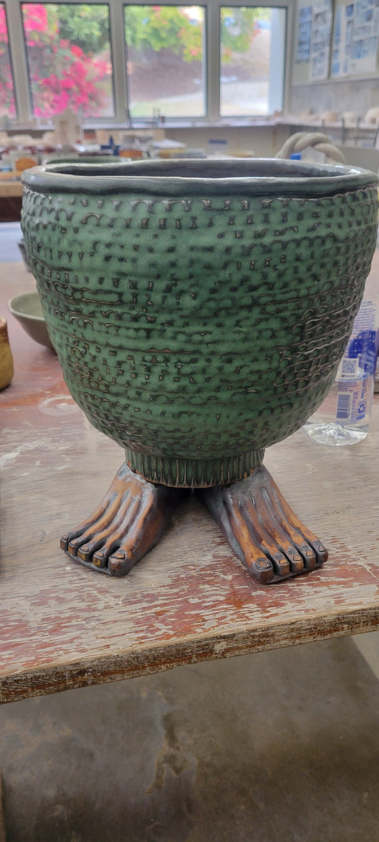 Hand Coiled Roman Foot Pot