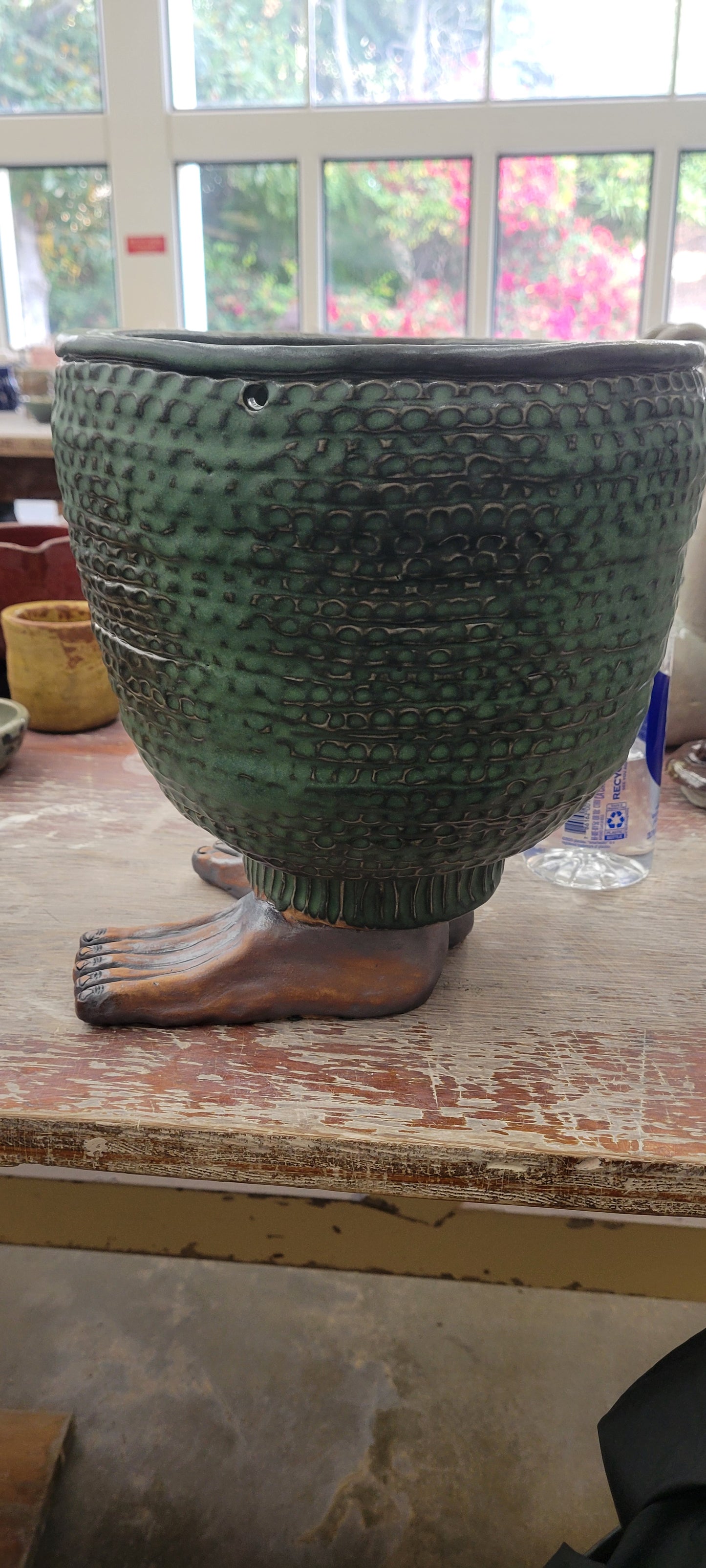 Hand Coiled Roman Foot Pot