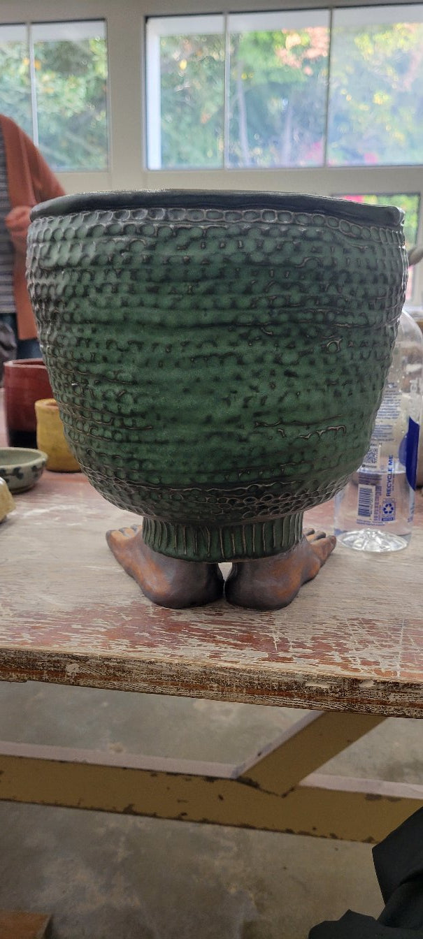 Hand Coiled Roman Foot Pot